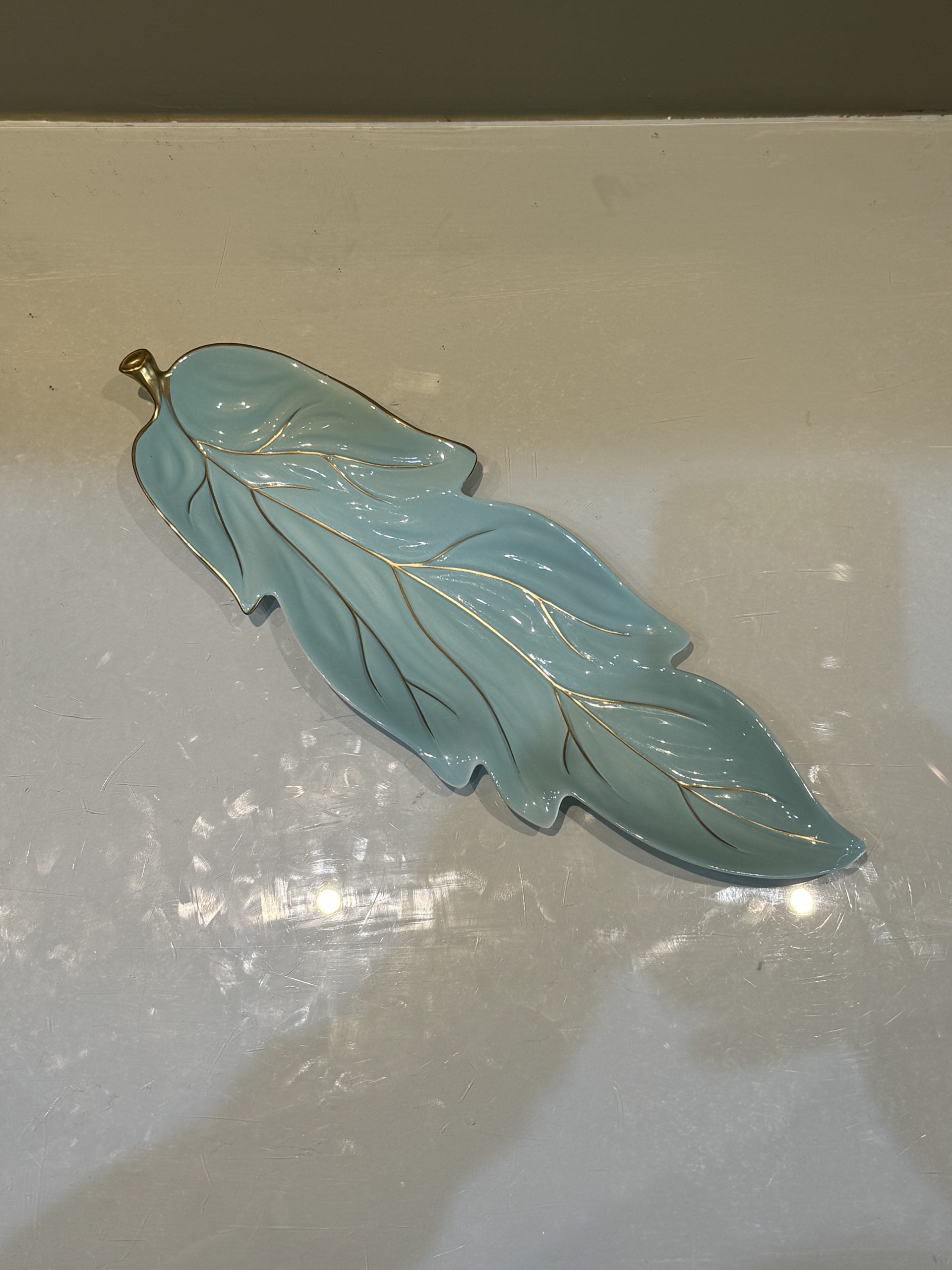 Vintage Carlton Ware Gold and Turquoise Ceramic Feather Plate